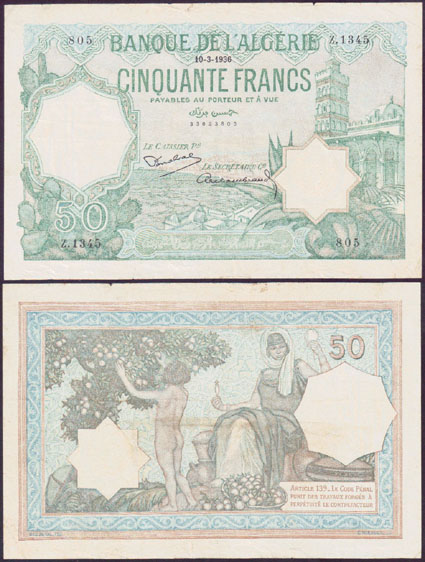 1936 Algeria 50 Francs (aVF)